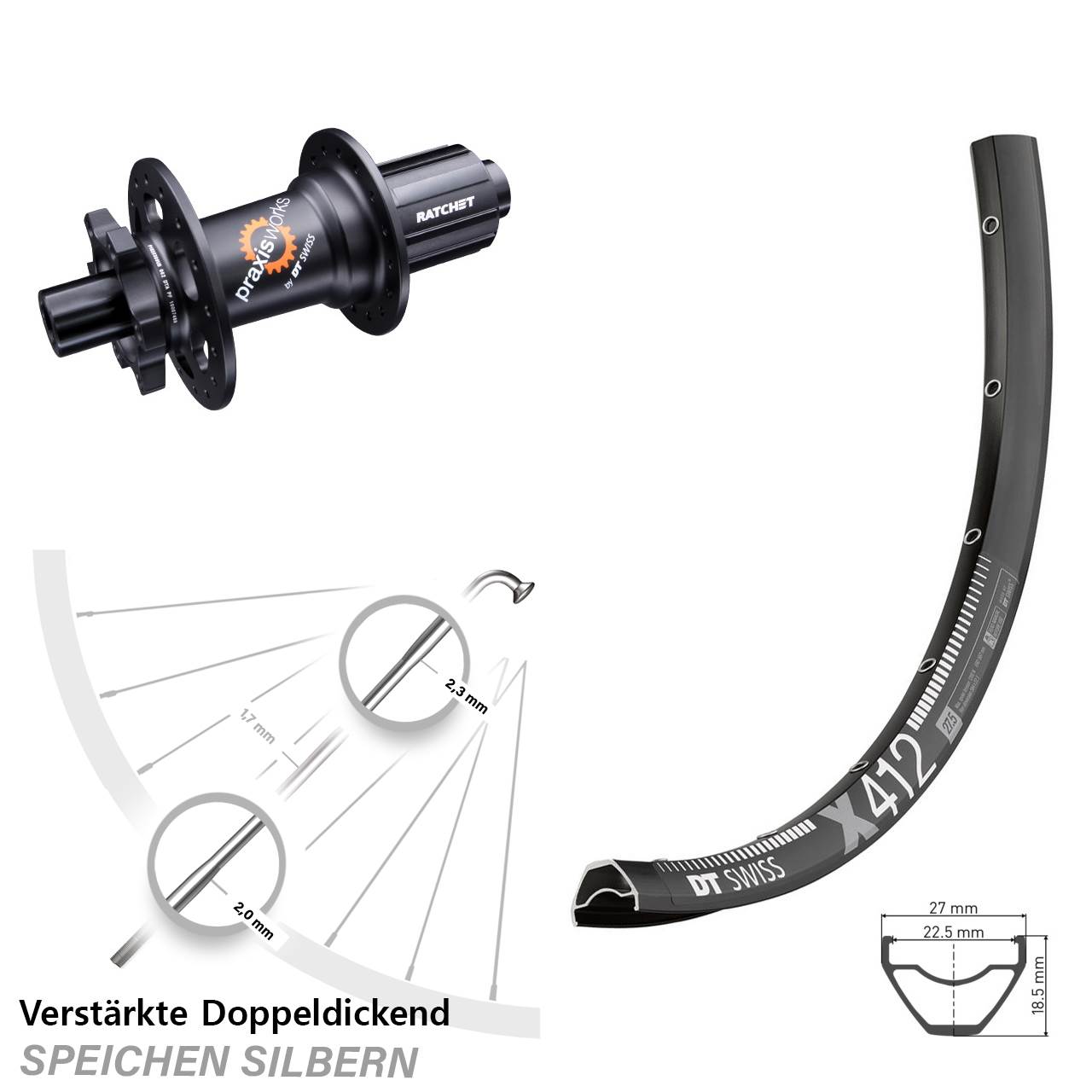 29 Zoll Hinterrad 6-Loch DT Swiss X 412-350 8-11 fach HG 12x142