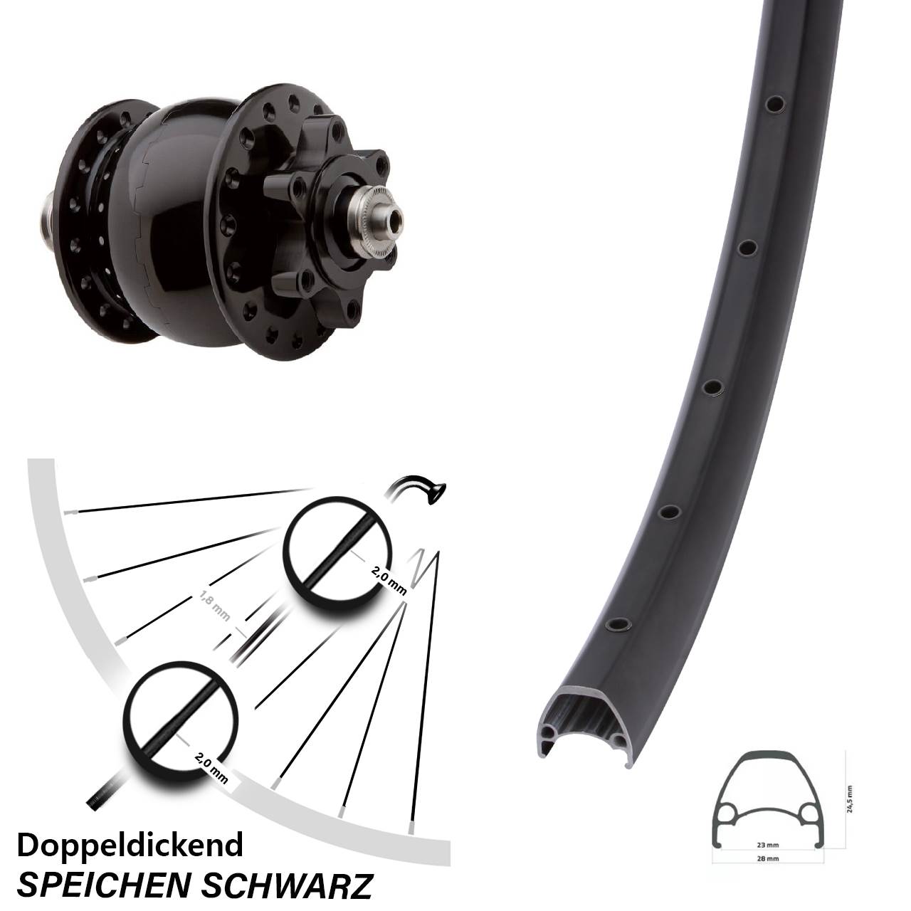 SON 28 Ambrosio Sport 28 Zoll Vorderrad mit Nabendynamo 6-Loch für Schnellspanner