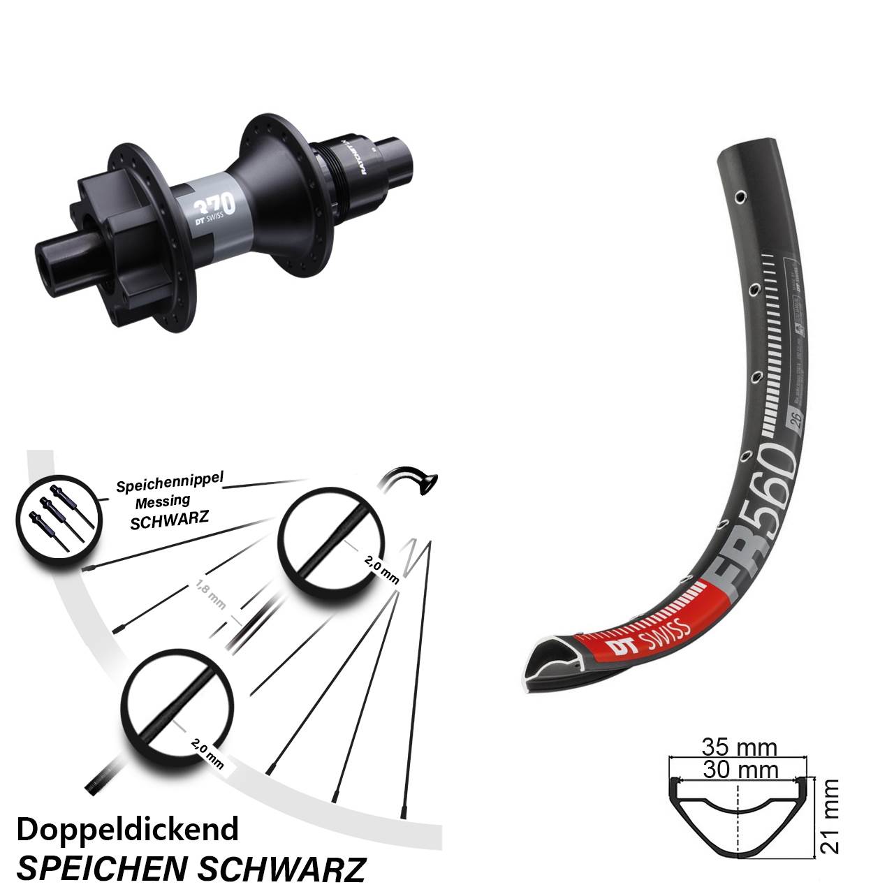 DT Swiss FR560-370 26 Zoll 6-Loch Hinterrad 12x142 SRAM XD