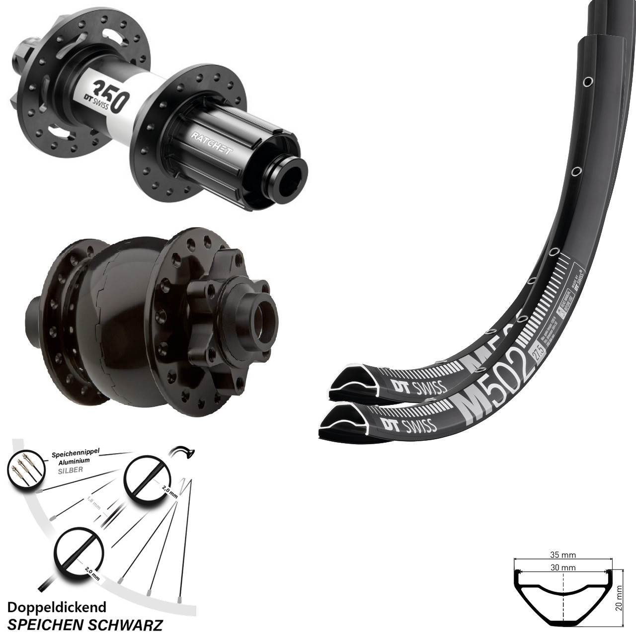 6-Loch Laufradsatz 15x100 12x142 29 Zoll DT Swiss M 502-350 SON 28 8-11 fach