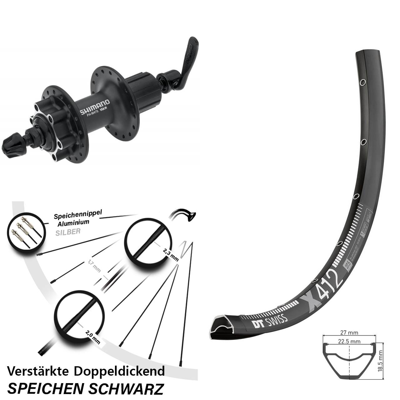 DT Swiss X 412 Shimano Alivio 28-29 Zoll Disc Hinterrad für Schnellspanner 8-11 fach