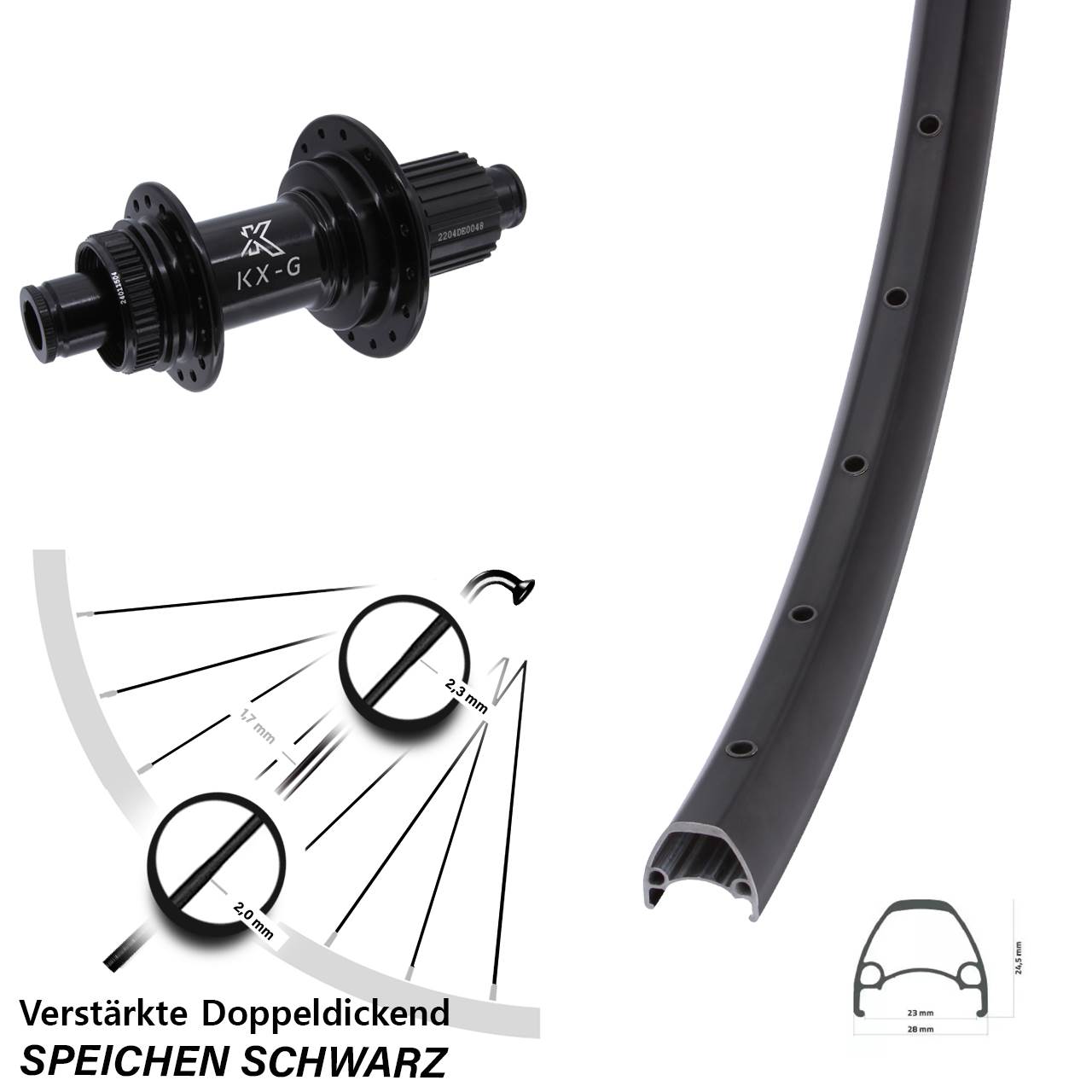 28-29 Zoll Ambrosio Sport KX-GS verstärkt Disc Hinterrad 12x142 Shimano Micro Spline