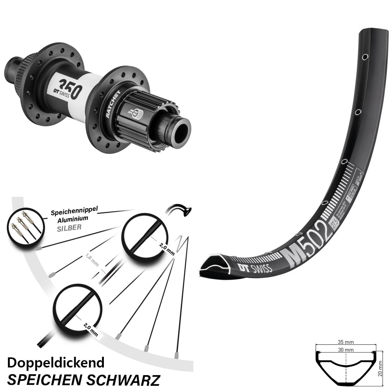 Centerlock Hinterrad 12x142 29 Zoll DT Swiss M 502-350 Micro Spline