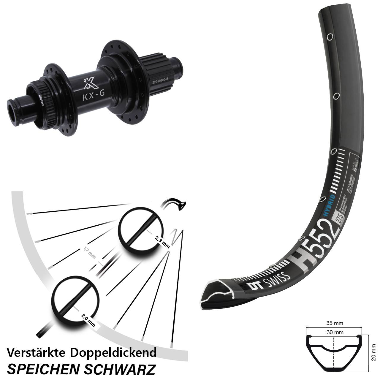 29 Zoll DT Swiss H 552 KX-GS verstärkt Disc Laufrad 12x142 Shimano Micro Spline