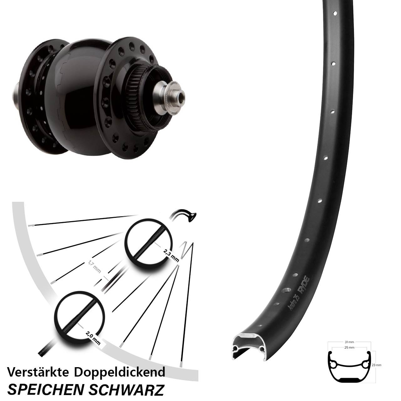 28 Zoll Ryde Andra 25 SON 28 Disc Nabendynamovorderrad QR