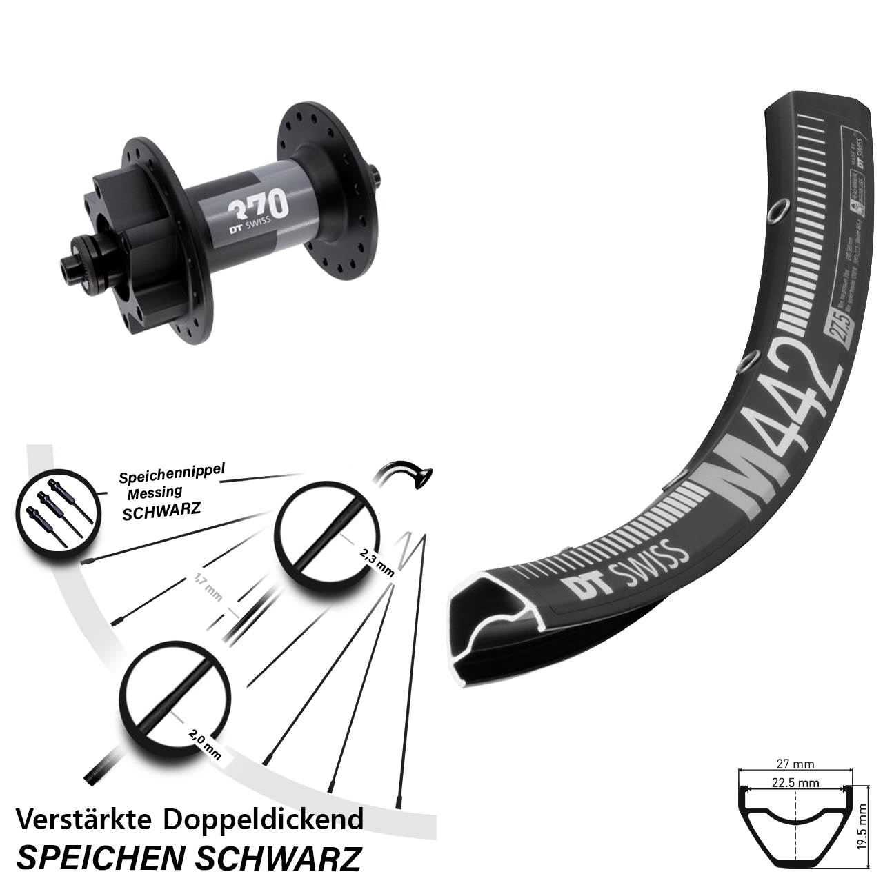 Vorderrad 6-Loch 29 Zoll DT Swiss M442-370 für Schnellspanner