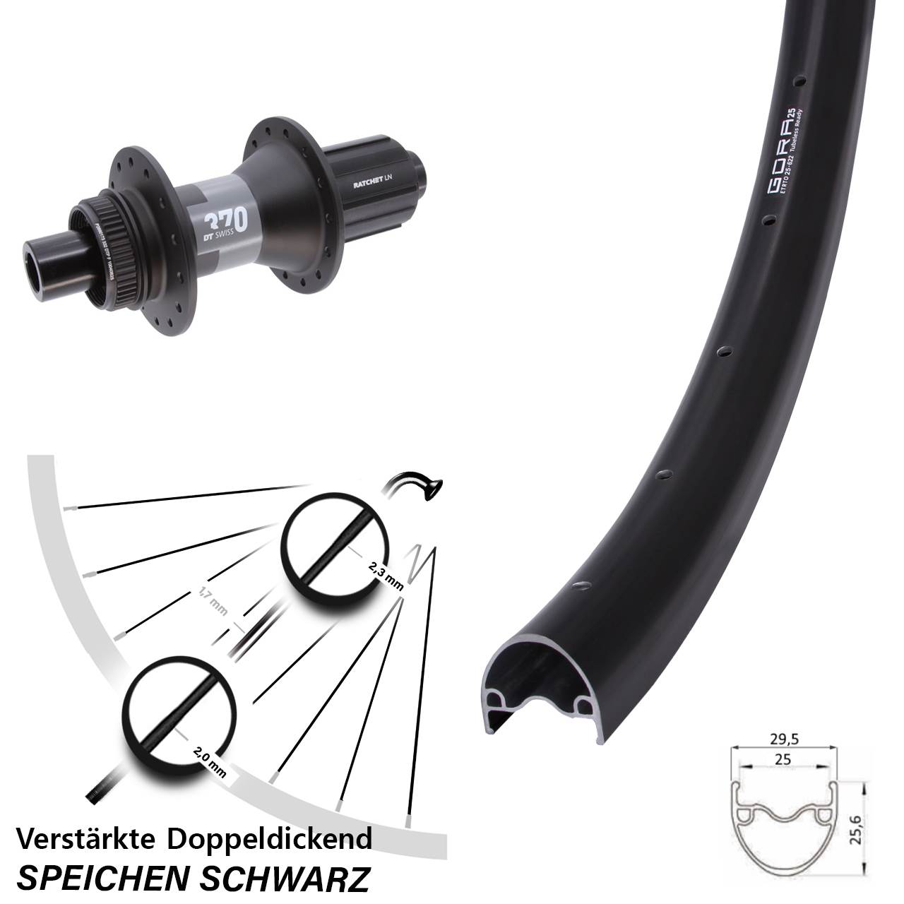 Centerlock Hinterrad 12x142 29 Zoll Gora 25 DT Swiss 370 11-12 fach HG