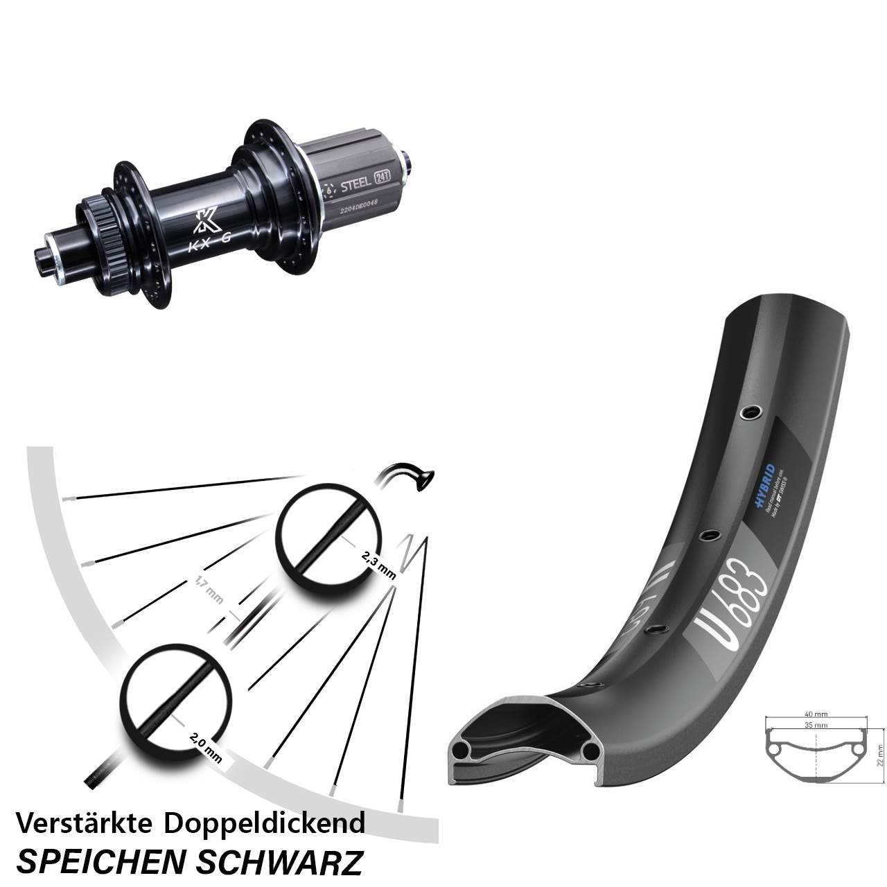 Disc Laufrad QR 27,5 Zoll DT Swiss U683 KX-GS verstärkt 8-12 fach HG