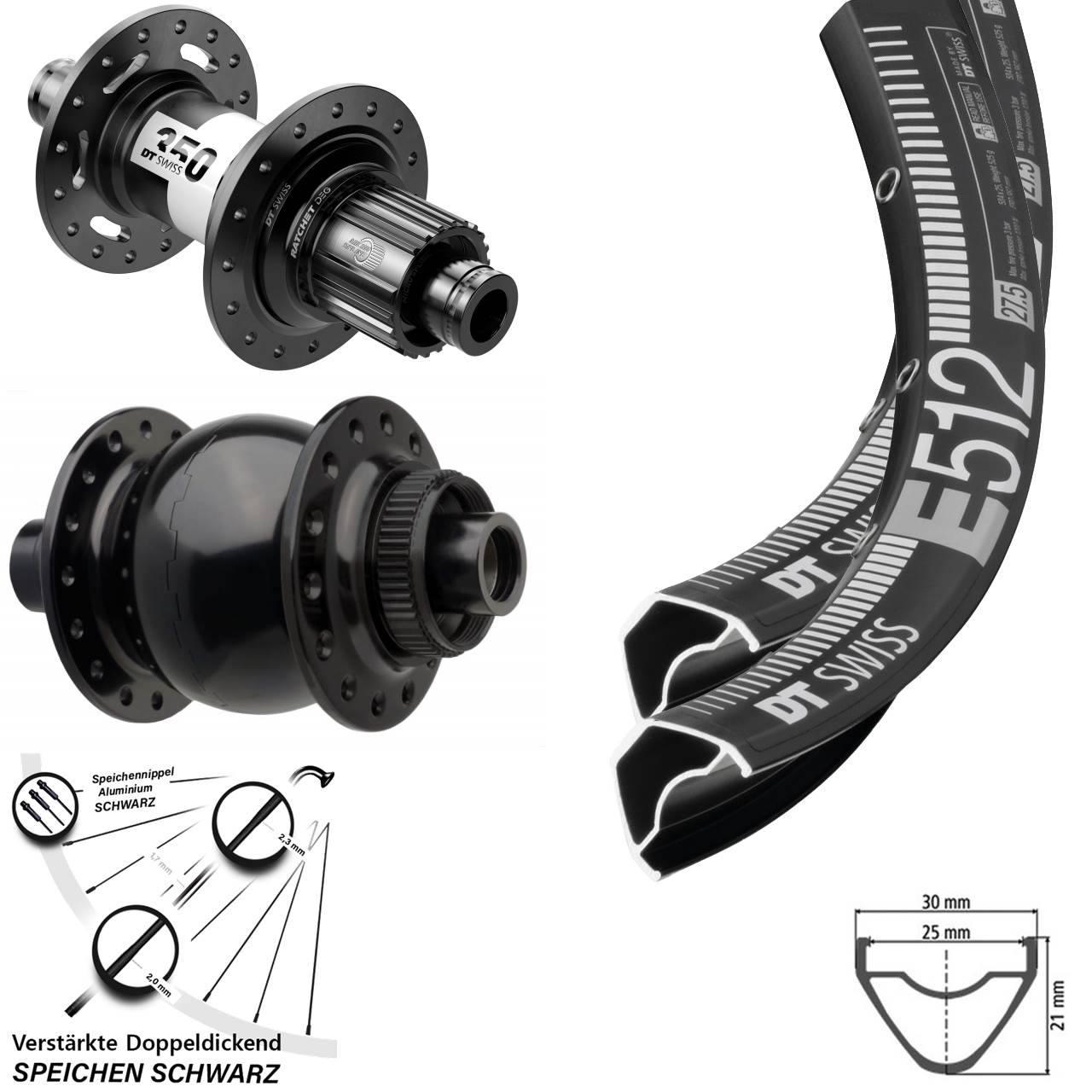 Disc Laufrad-Satz 15x110 12x148 650B DT Swiss E 512 350 DEG72 SON 28 Shimano Micro Sp