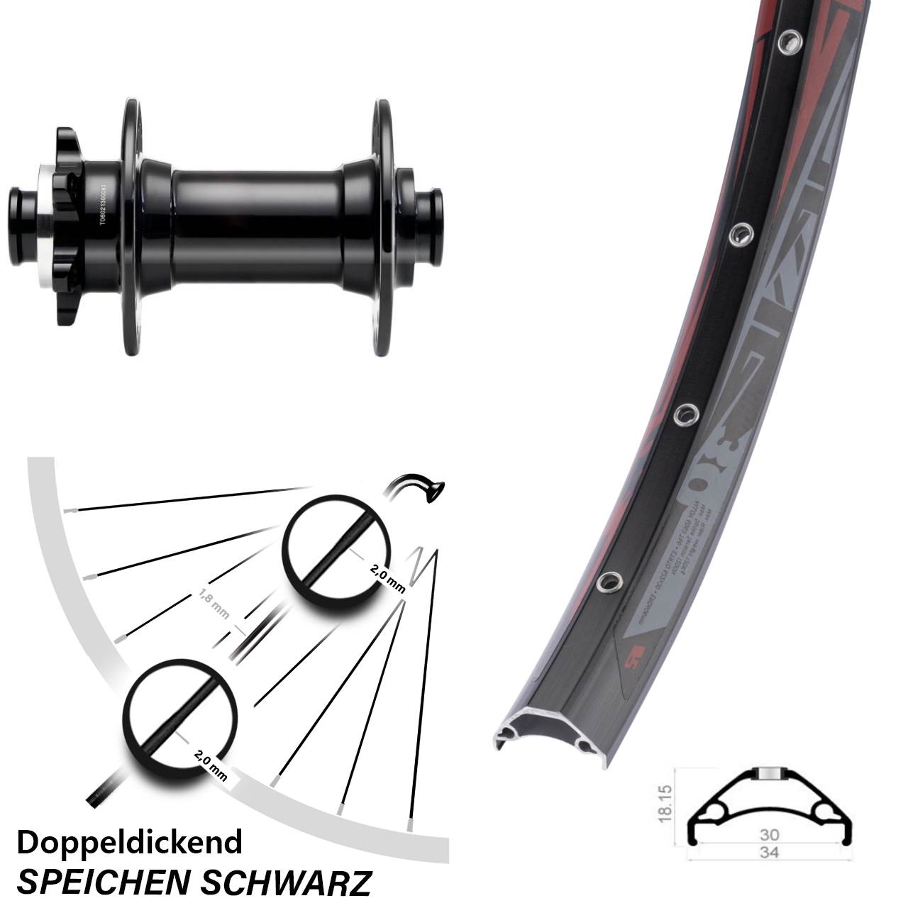 Boost Disc Laufrad 15x110 29 Zoll Rodi TRYP30 Novatec D341-B15