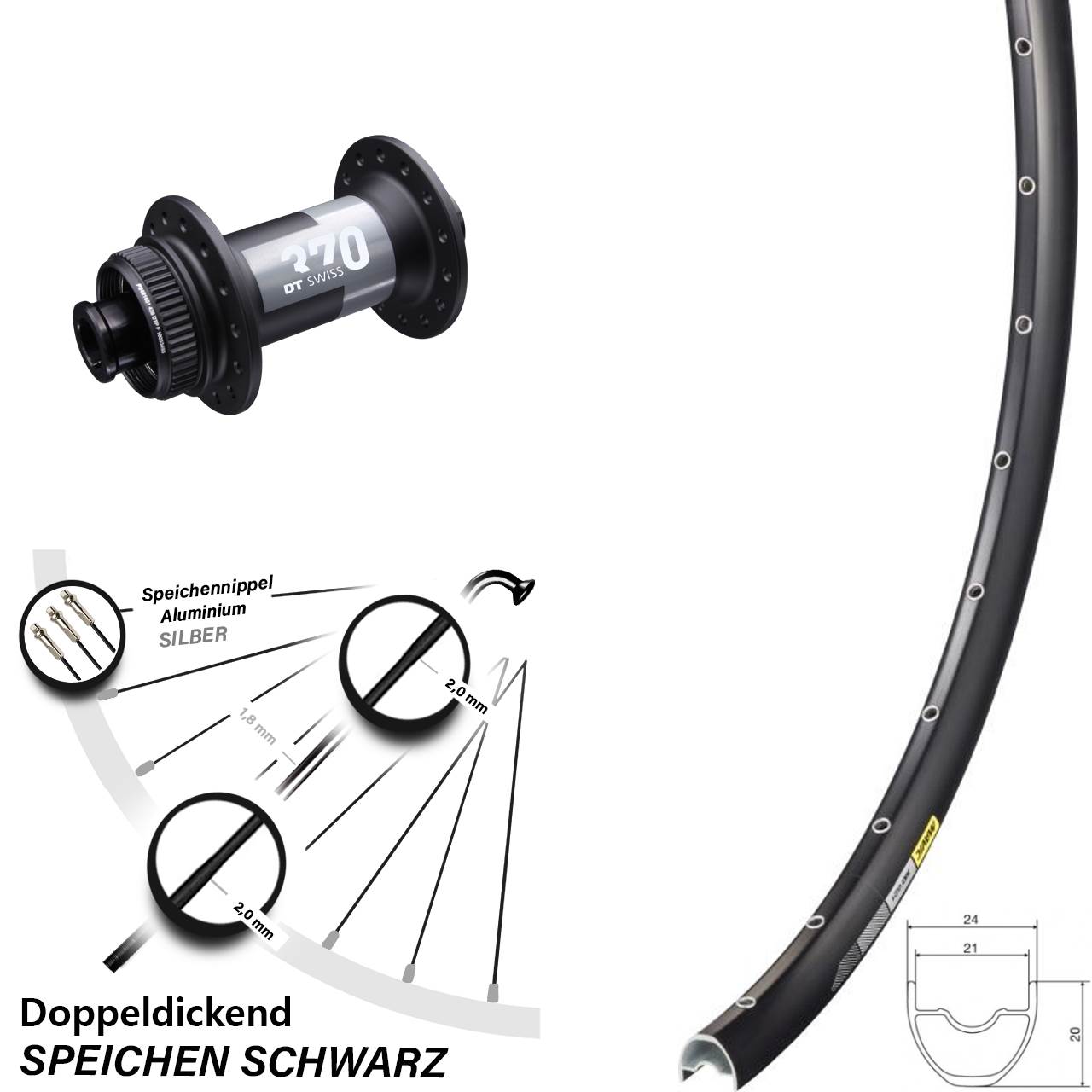 Vorderrad Centerlock 15x100 29 Zoll Mavic XC621 DT Swiss 370