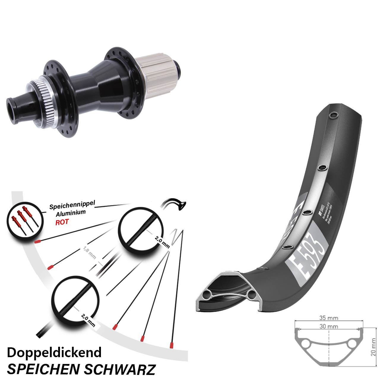 Centerlock Hinterrad 29 Zoll DT Swiss E 593 Novatec CL142 8-12 fach HG 12x142
