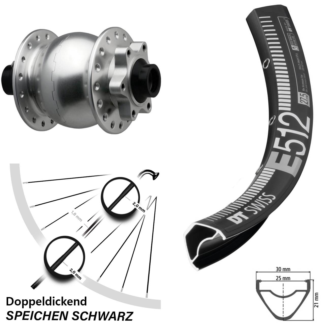 SON 28 DT Swiss E512 27,5 Zoll 6-Loch Nabendynamo-Vorderrad 15x110 Boost