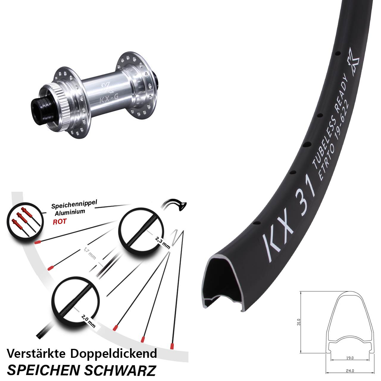 Centerlock Vorderrad 15x100 28 Zoll KX-G 31