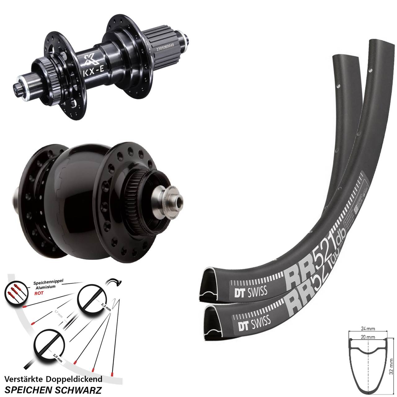 28 Zoll DT Swiss RR 521 KX-E SON Laufradsatz Centerlock für Schnellspanner Micro Spline
