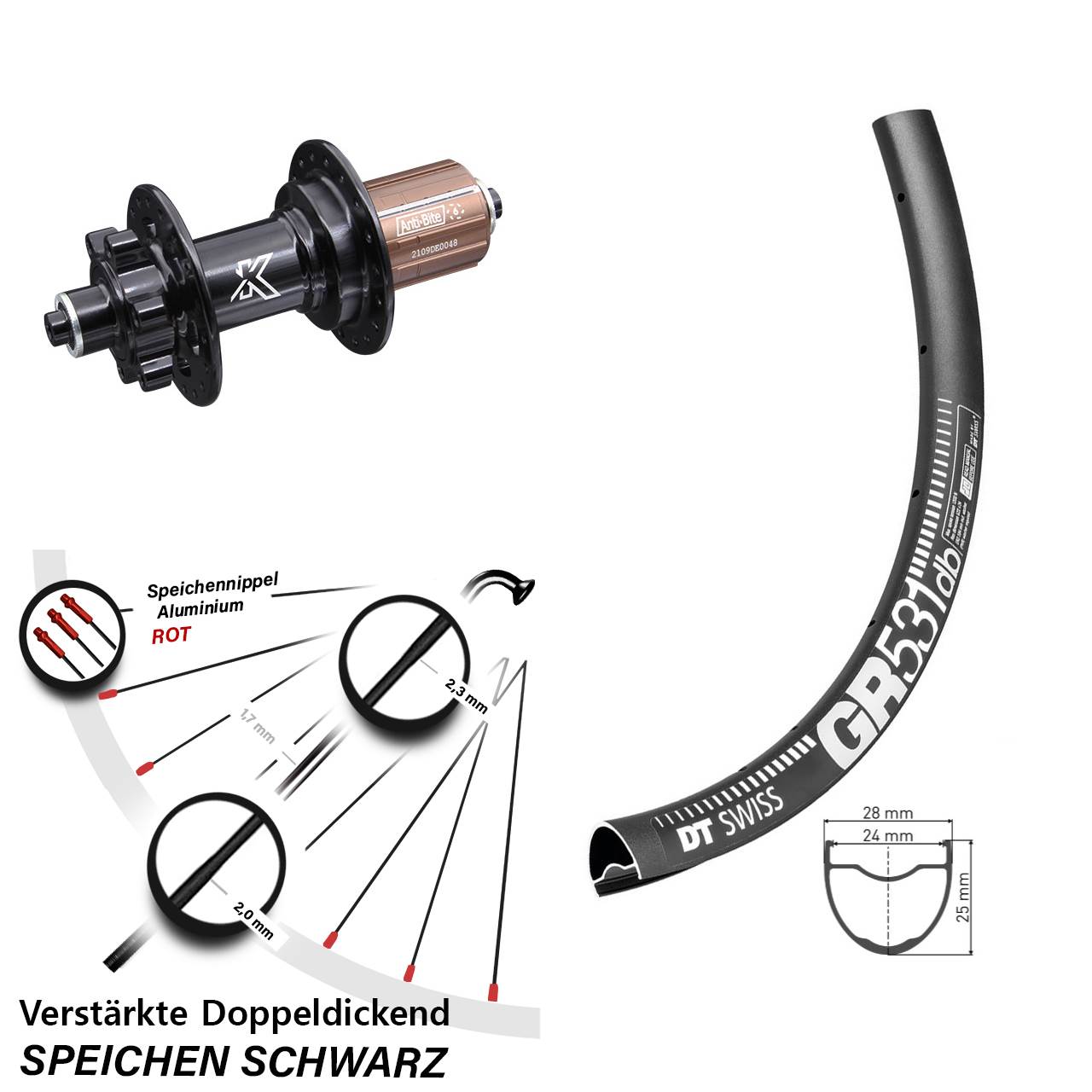 28 Zoll DT Swiss GR 531 KX-M Disc Laufrad QR 8-12 fach HG