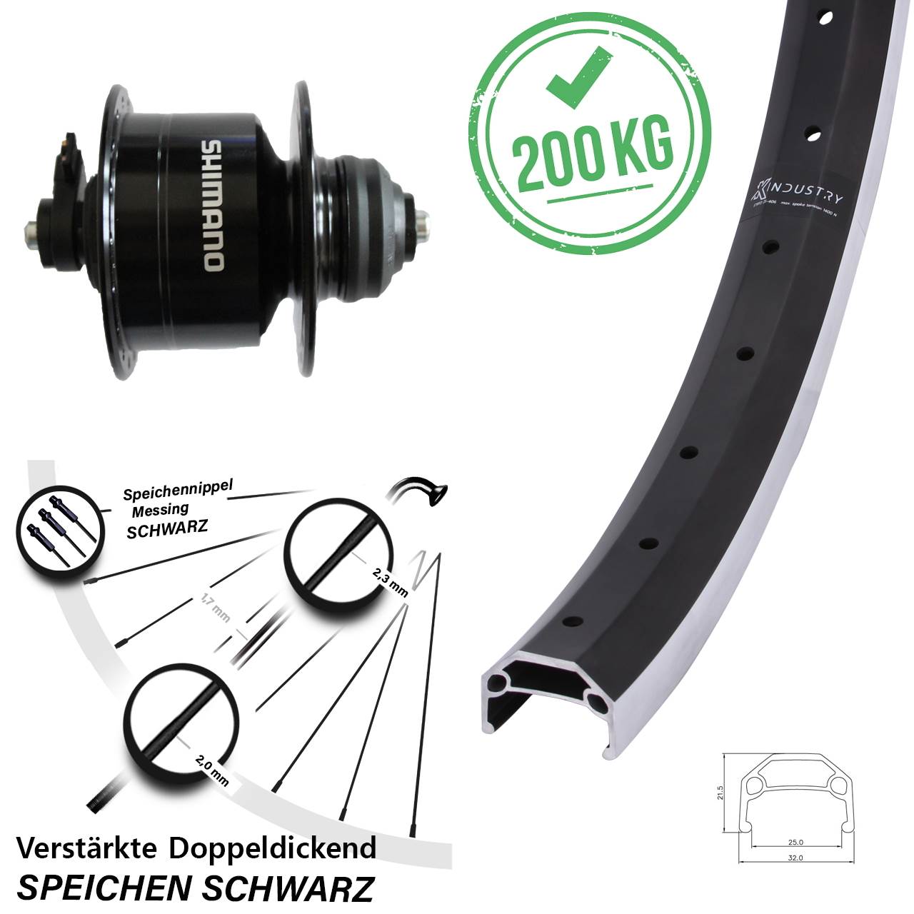 KX Industry Vorderrad 26 Zoll Shimano DH-3D72 Nabendynamo