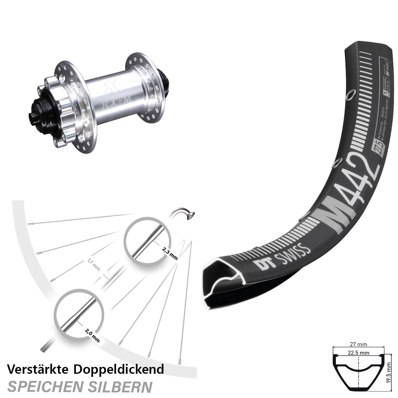 Disc Laufrad 28-29 Zoll DT Swiss M 442 KX-M für Schnellspanner