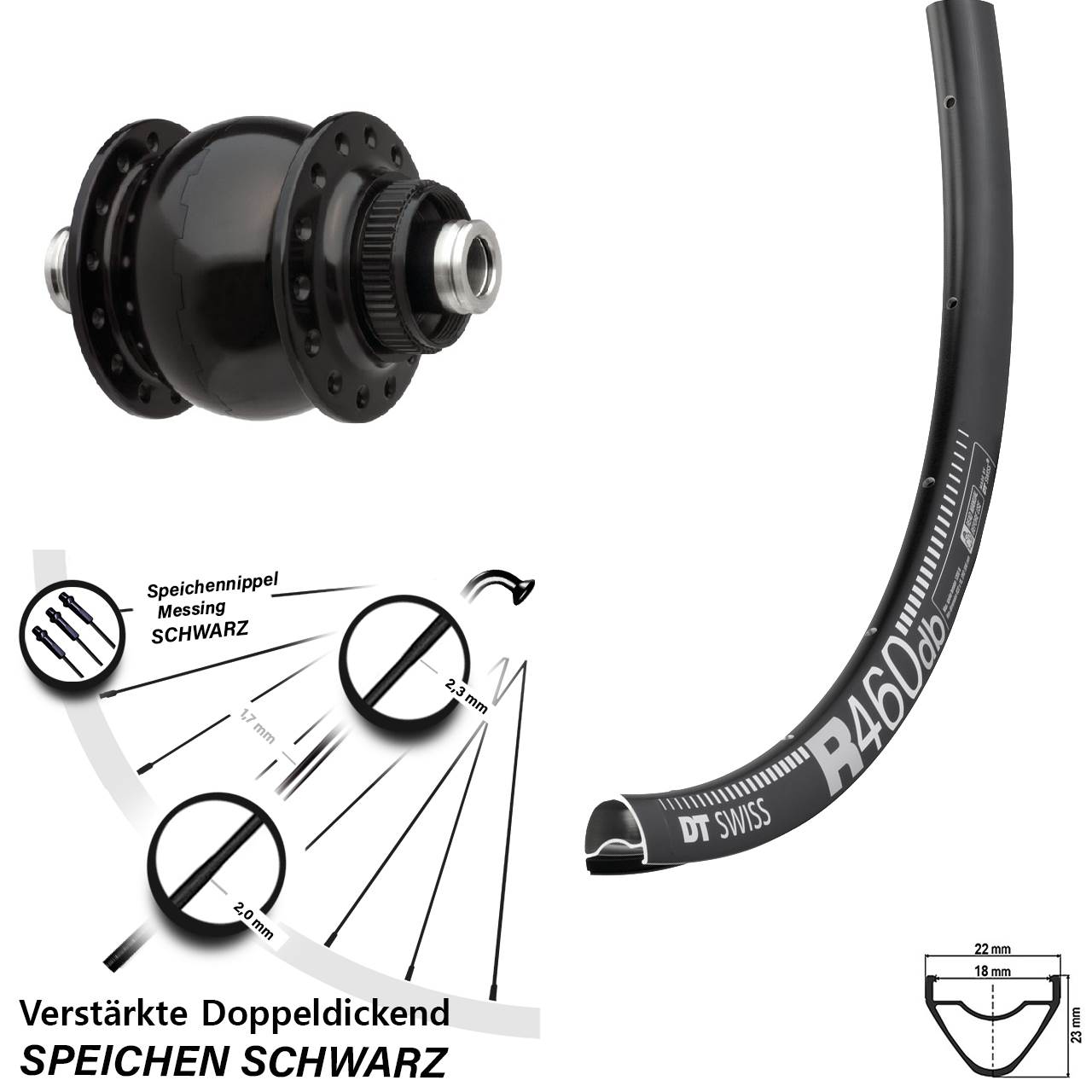 28 Zoll DT Swiss R 460 Disc SONdelux Nabendynamovorderrad 12x100