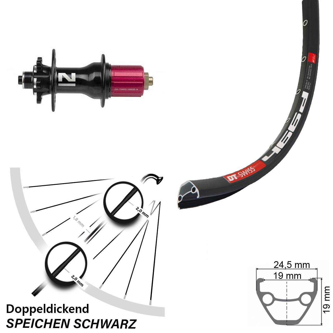 schwarzes 28-29 Zoll Hinteres Rad DT Swiss 466 Novatec D792SB Superlight 8-12 fach