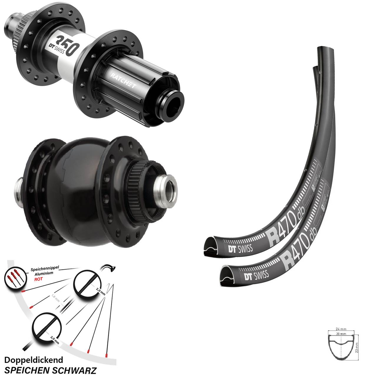 Dynamo SON 28 Zoll Laufradsatz R 470 DT Swiss 350 Centerlock 11-fach Disc Steckachse