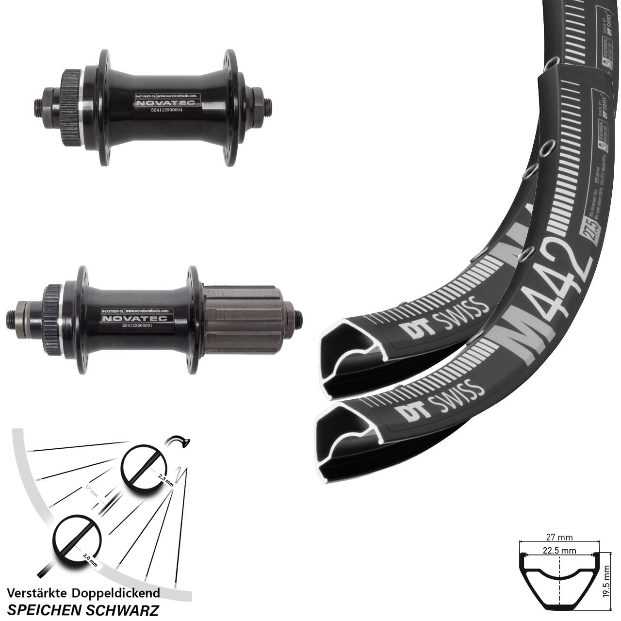 Laufradsatz Centerlock QR 28 Zoll DT Swiss M442 Novatec D471 D472 8-12 fach