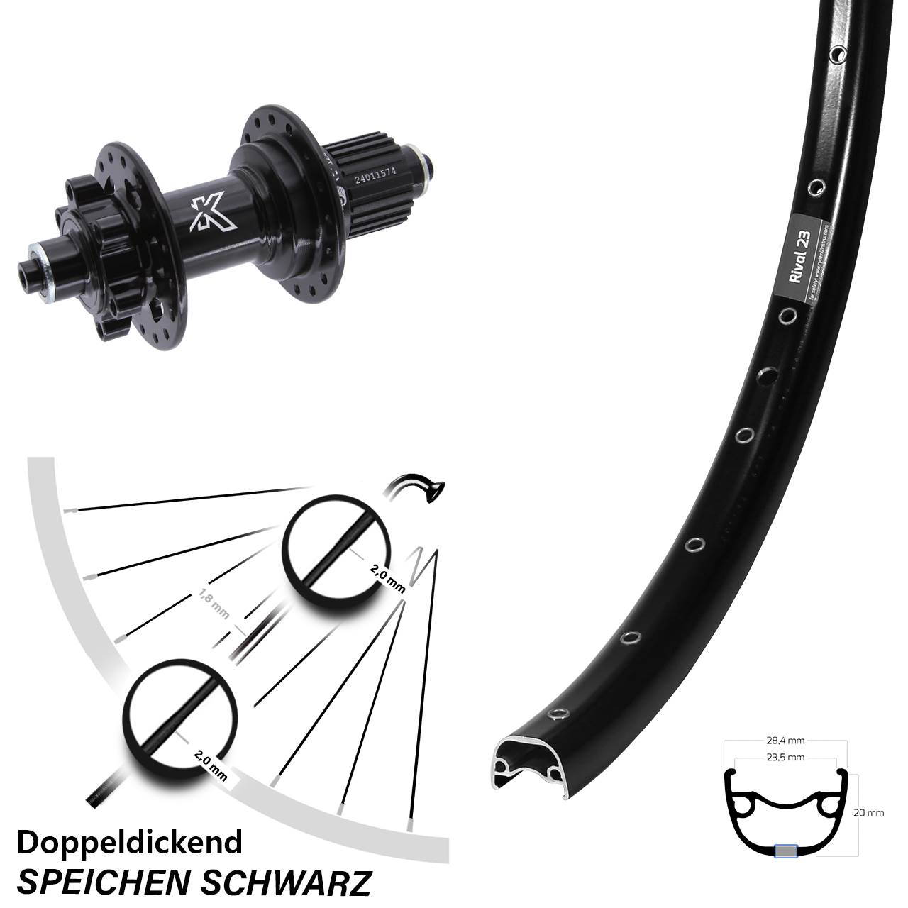 6-Loch Hinterrad 27,5 Zoll Ryde Rival 23 KX-M Micro Spline QR
