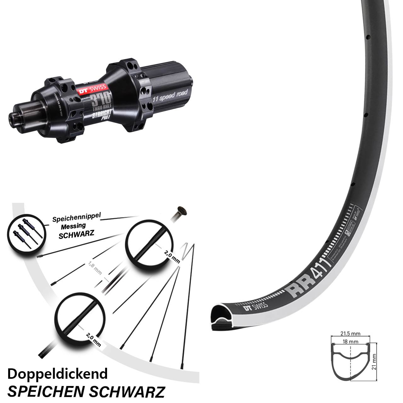 DT Swiss RR 411-370 28 Zoll Laufrad hinten QR 11-12 fach