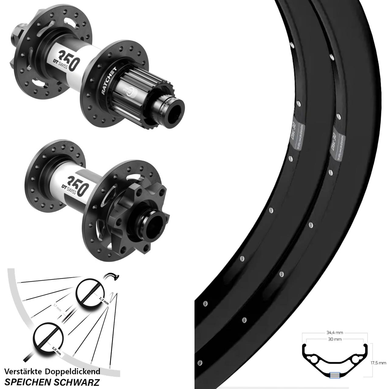 Ryde Disc 30 DT Swiss 350 27,5 Zoll Laufradsatz 15x110 12x148 Micro Spline