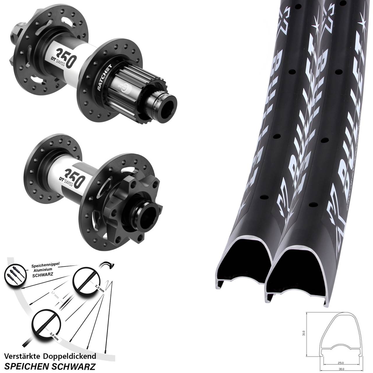 Disc Laufradsatz 28-29 Zoll KX Bullet OS DT Swiss 350 Micro Spline 15x110 12x148 Boost