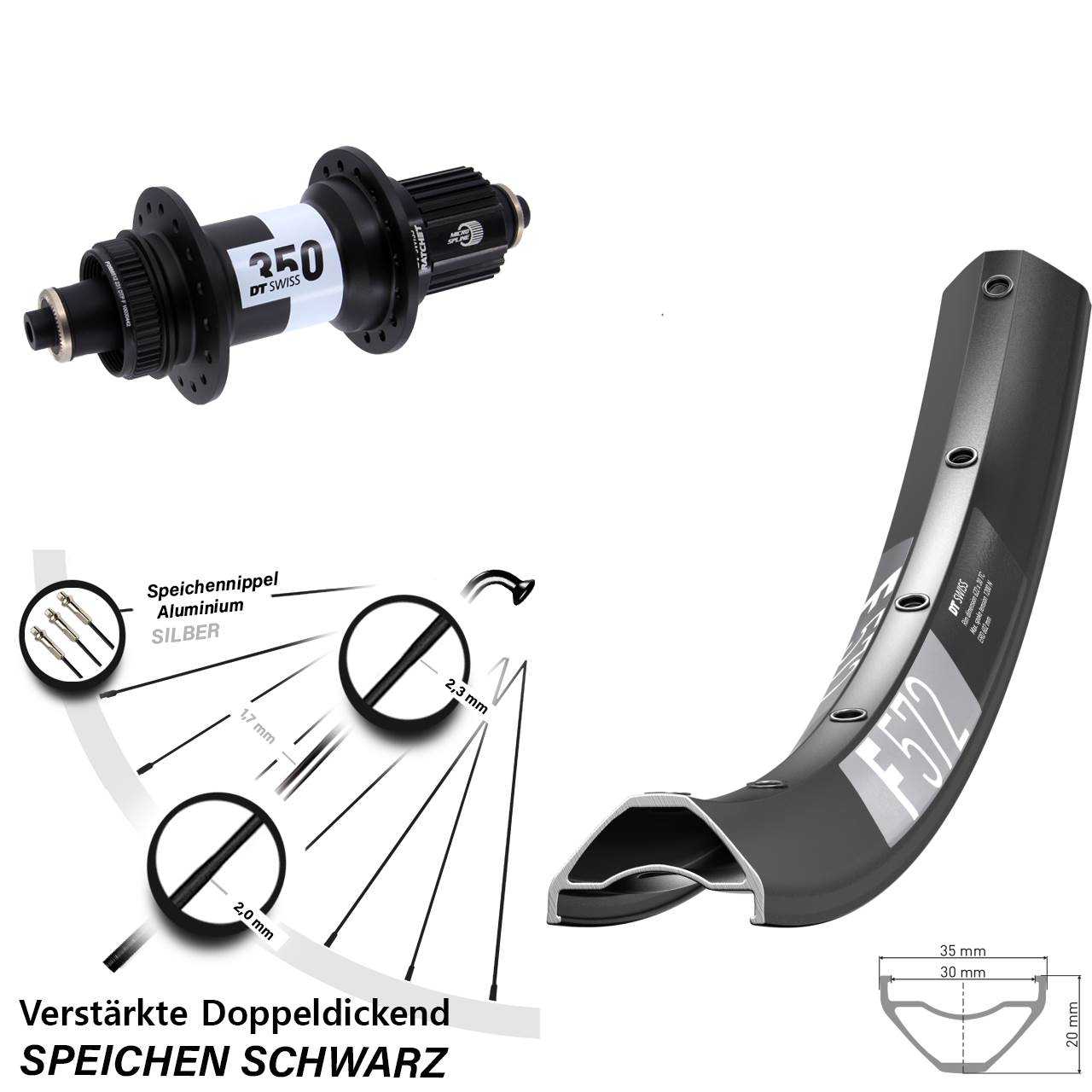 DT Swiss F 572-350 Ratchet 36 29 Zoll Centerlock Hinterrad QR Shimano Micro Spline
