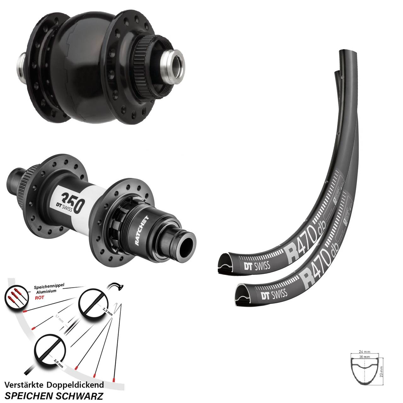 DT Swiss R 470-350 Road SONdelux 28 Zoll Centerlock Laufradsatz 12x100/142 SRAM XDR