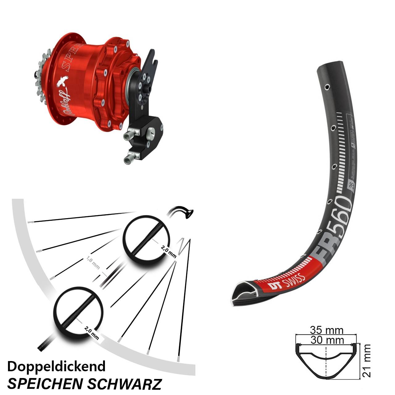 DT Swiss FR 560 Rohloff Speedhub CC DB OEM2 Tandem rot 26 Zoll Disc Hinterrrad