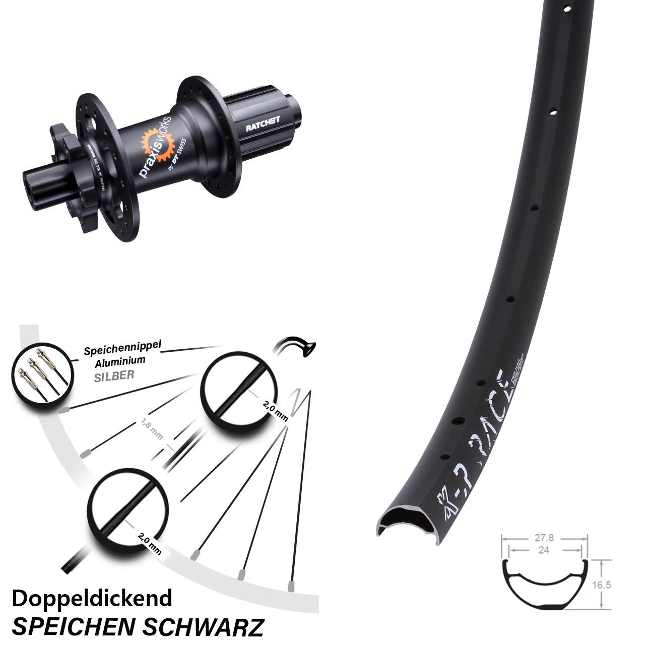 KX-R Race leichtes Hinterrad 29 Zoll DT Swiss 350 SL Nabe Ratchet 36 Shimano 11-fach