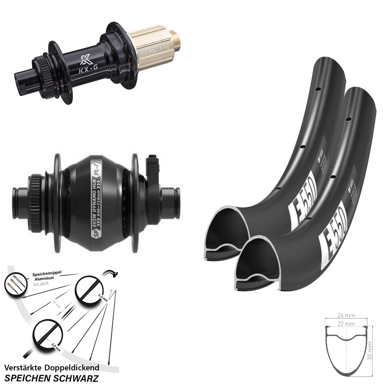 DT Swiss E550 KX-G Shutter Precision PL-7 28 Zoll Disc Laufradsatz 12x100/142 8-12 fach