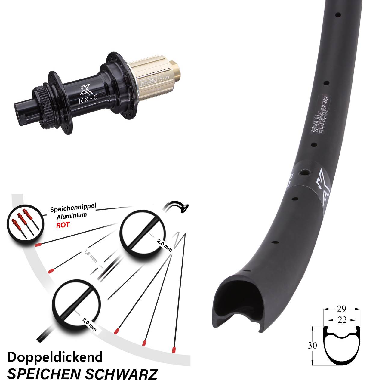 28 Zoll KX-GRC Carbon Hinterrad Centerlock 12x142 8-12 fach HG