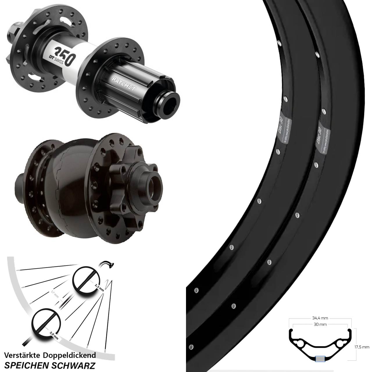Disc Laufrad-Satz 15x100 12x142 27,5 Zoll Ryde Disc 30 DT Swiss 350 SON 28 8-11 fach