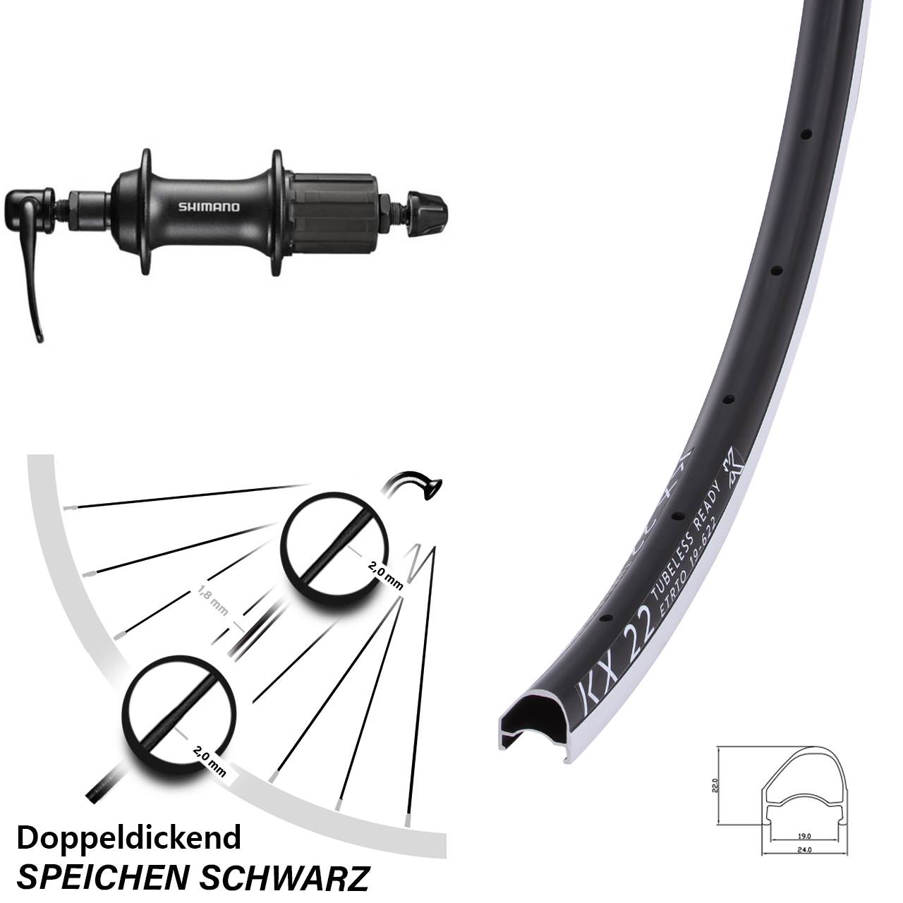 Hinterrad 28 Zoll KX 22 OS Shimano T3000 QR 8-11 fach