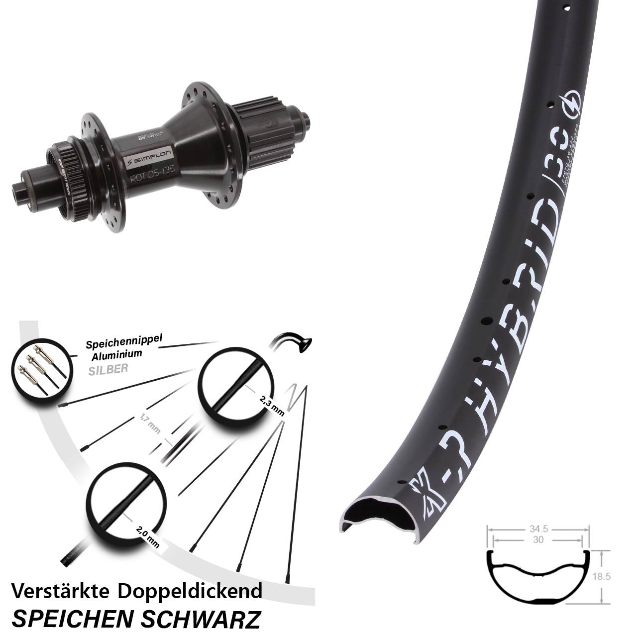 Disc Laufrad 29 Zoll KX-R Hybrid 30 DT Swiss 370 Shimano Micro Spline QR