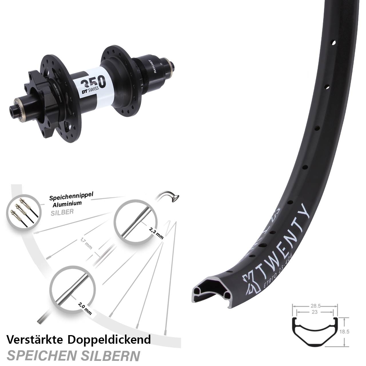 KX Twenty DT Swiss 350 20 Zoll Disc Laufrad für Schnellspanner XD