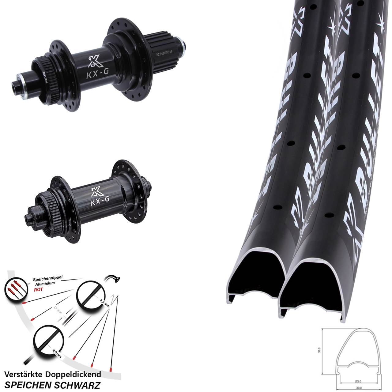 29 Zoll KX-GS Bullet OS verstärkt Laufradsatz Disc QR Shimano Micro Spline