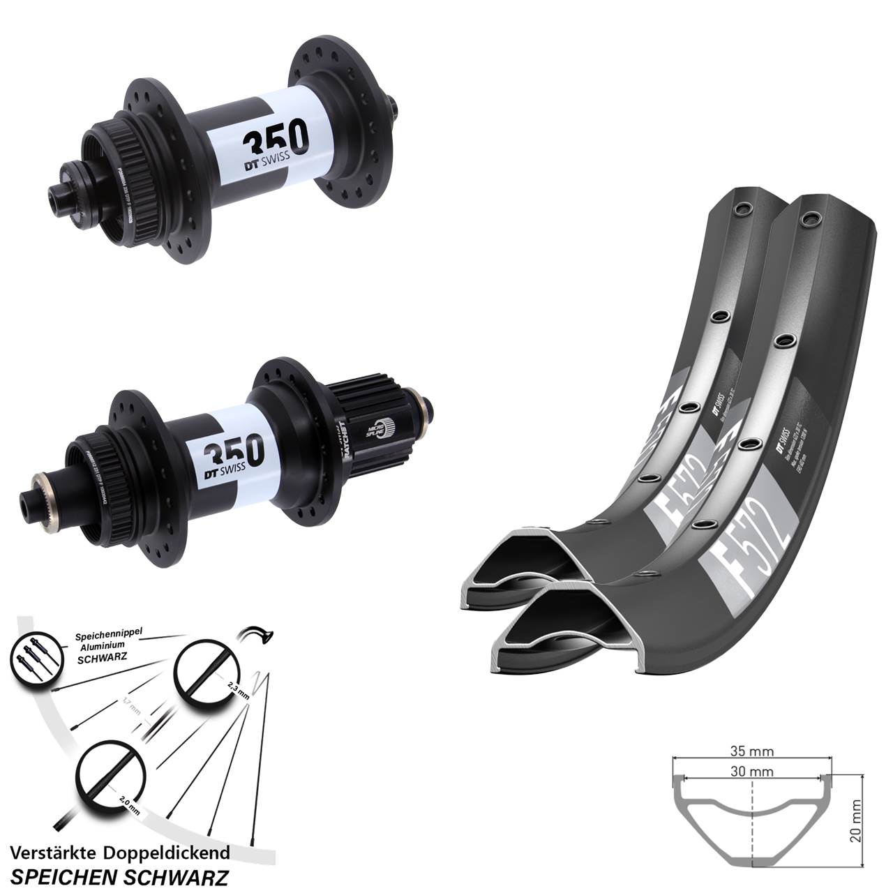 650B DT Swiss F 572 350 Ratchet 36 Disc Laufrad-Satz QR Micro Spline