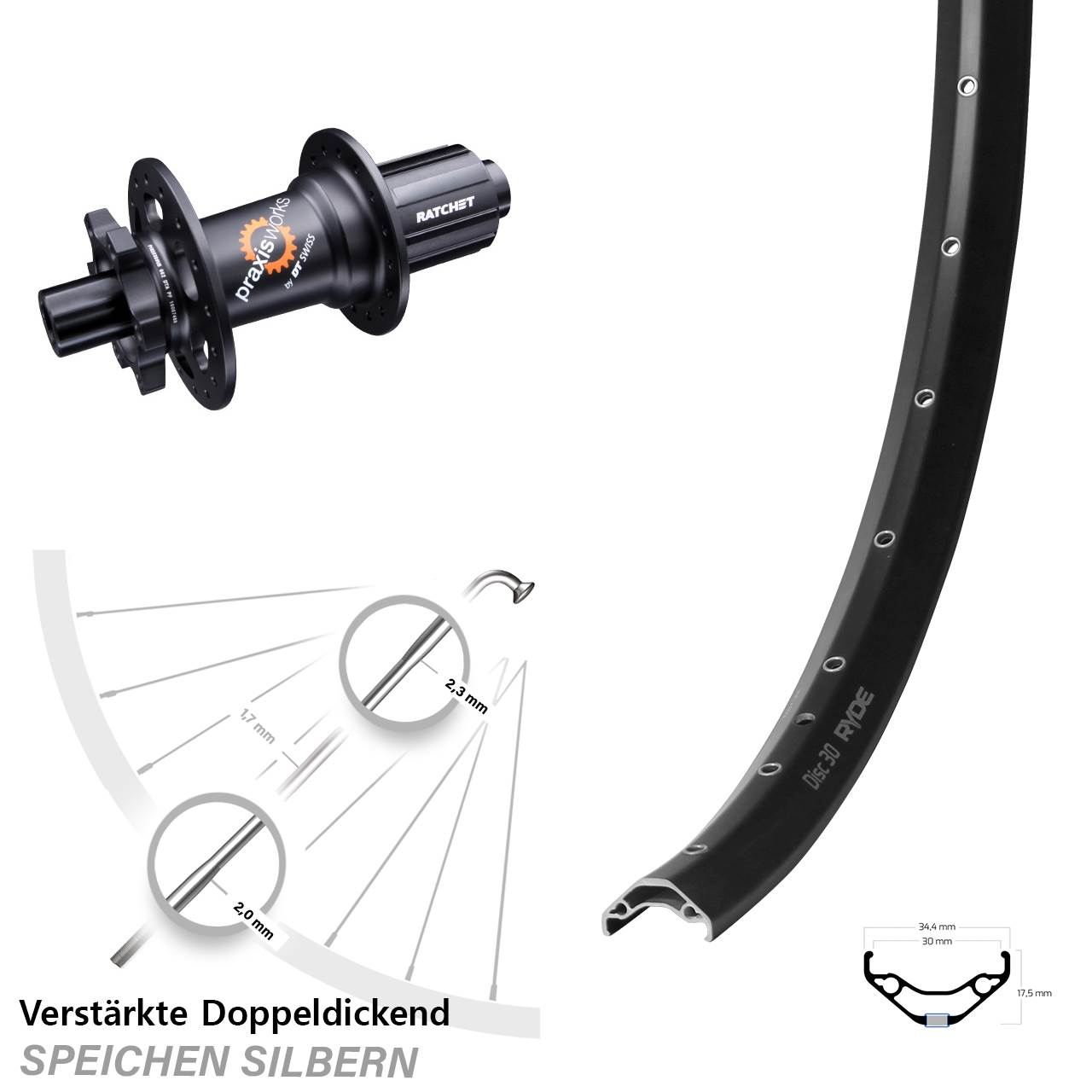 Hinterrad 29 Zoll Ryde Disc 30 DT Swiss 350 8-11 fach HG 12x142