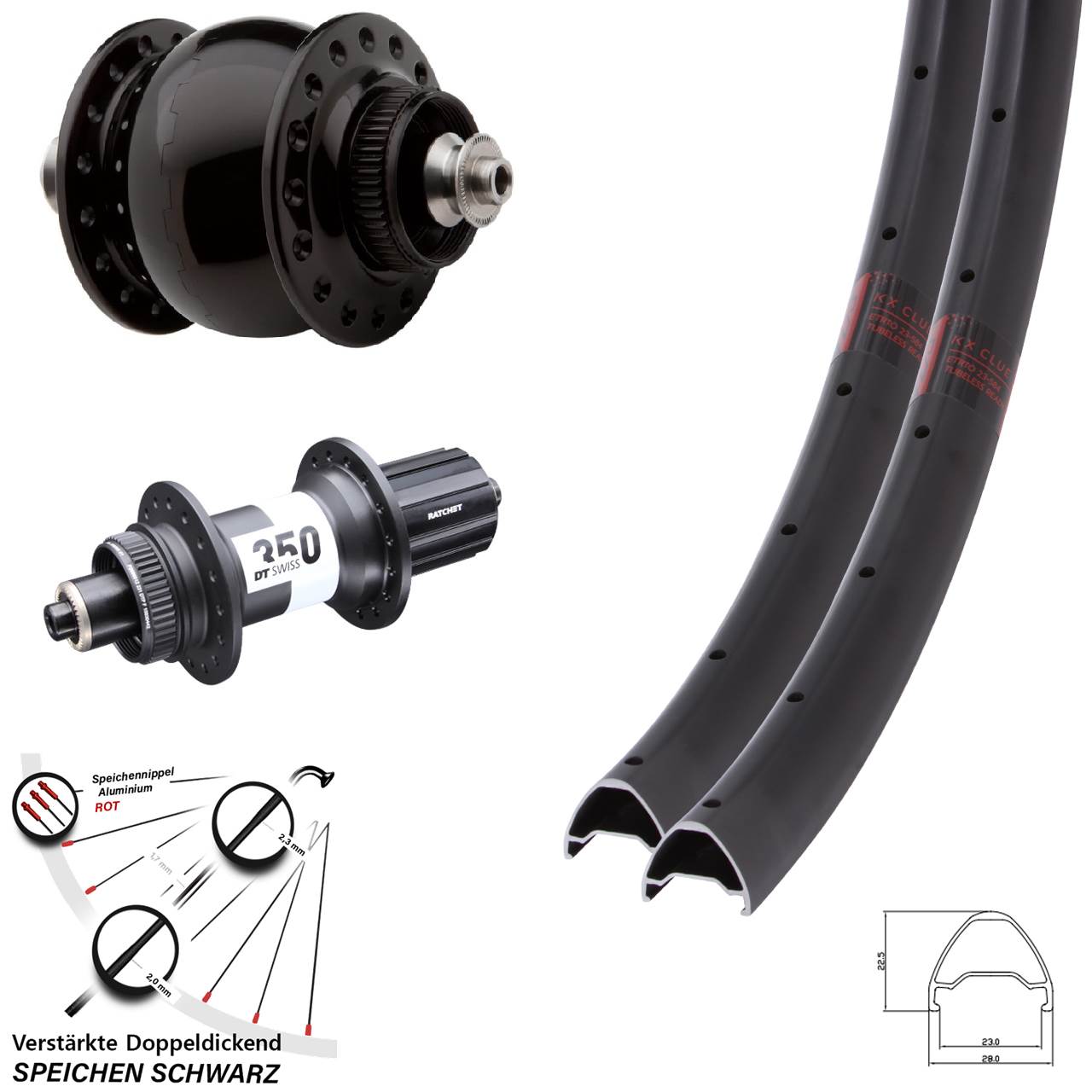 Laufrad-Satz für Schnellspanner 28-29 Zoll KX Clue DT Swiss 350 SONdelux 8-11 fach HG