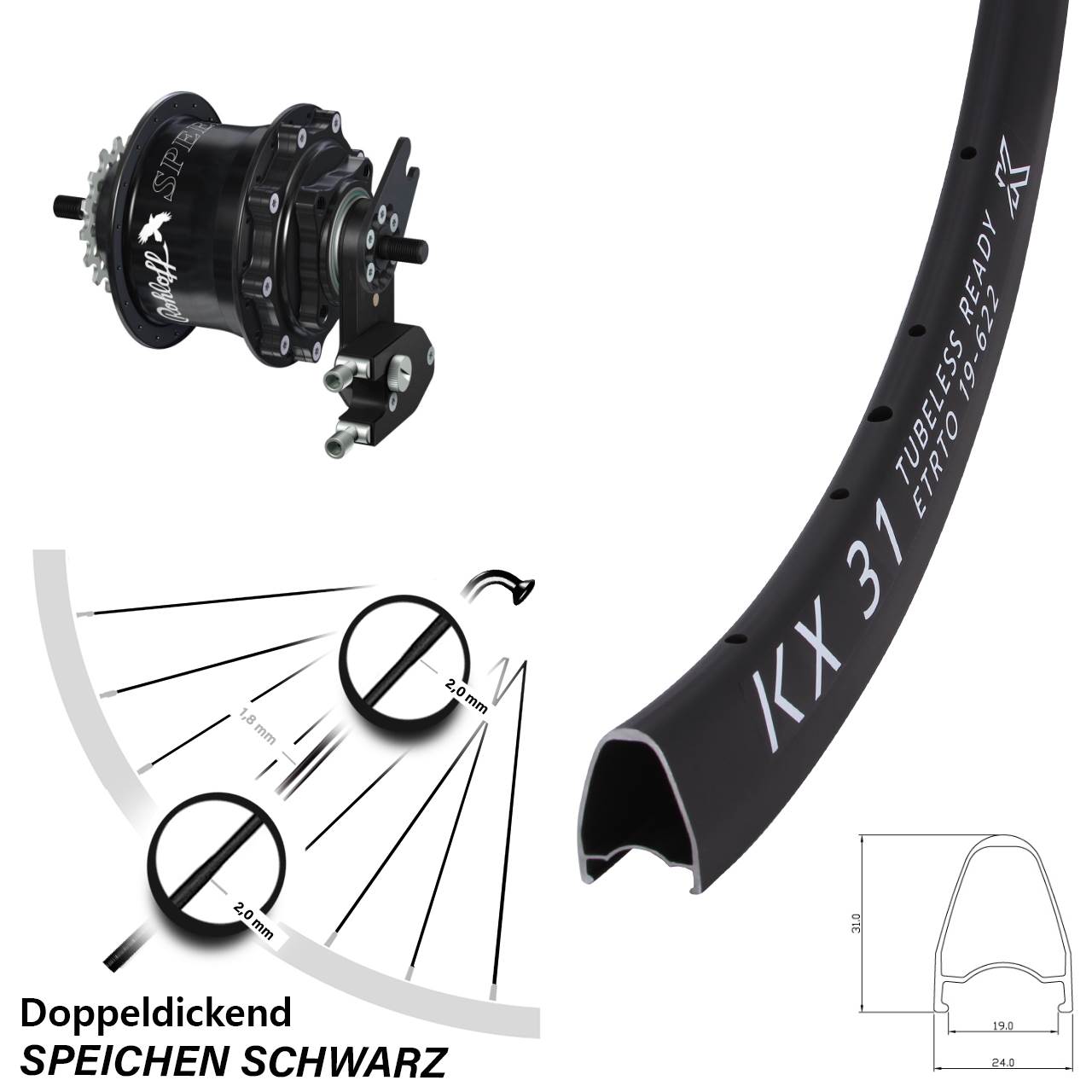 Hinterrad 28 Zoll KX 31 Disc Rohloff Speedhub 500/14 TS DB OEM2 Tandem schwarz