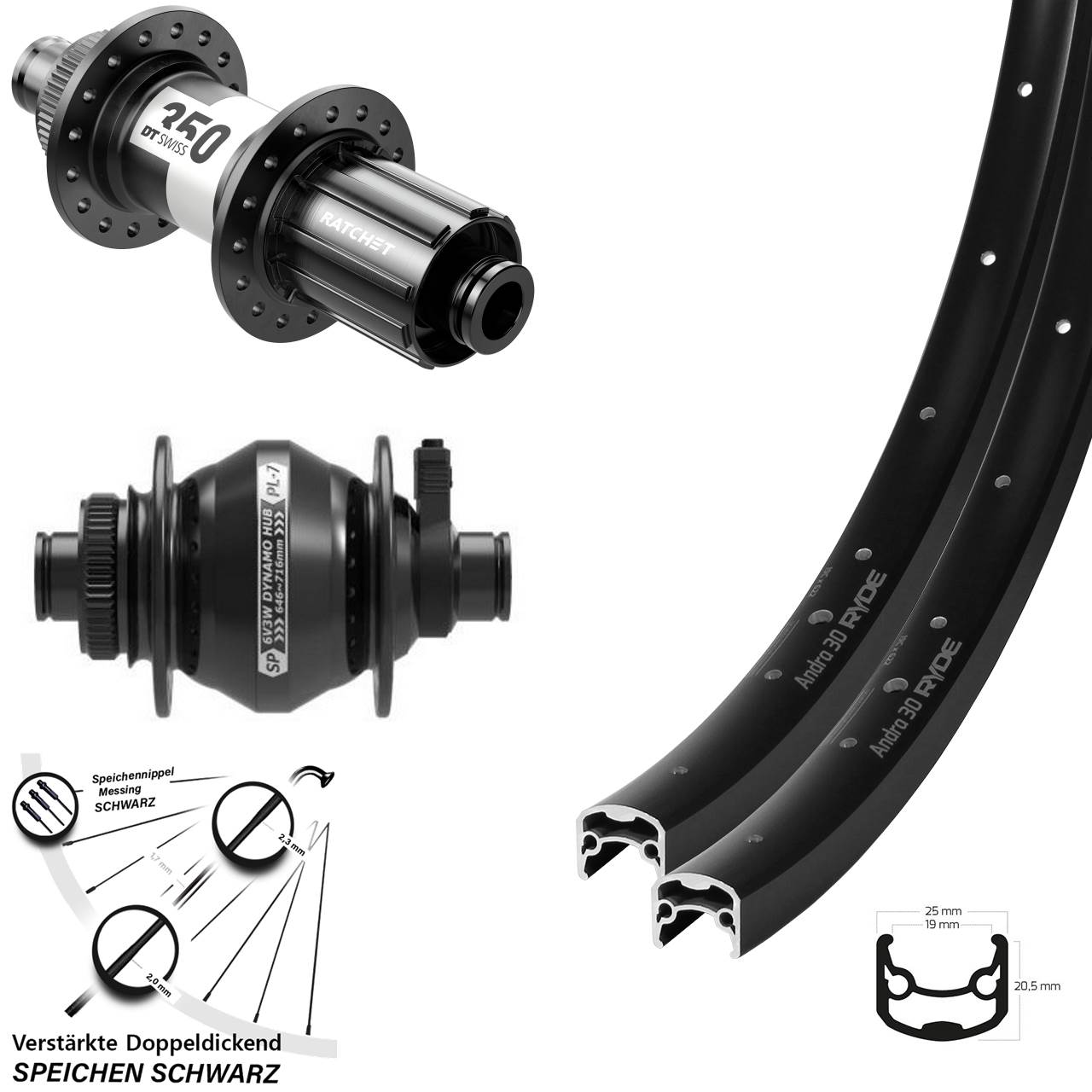 28 Zoll Ryde Andra 30 DT Swiss 350 SP PL-7 Centerlock Laufradsatz 12x100/142 HG