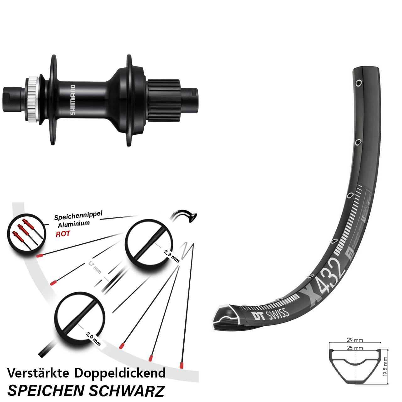 29 Zoll DT Swiss X 432 Shimano FH-MT510-B Centerlock Hinterrad 12x148 Micro Spline