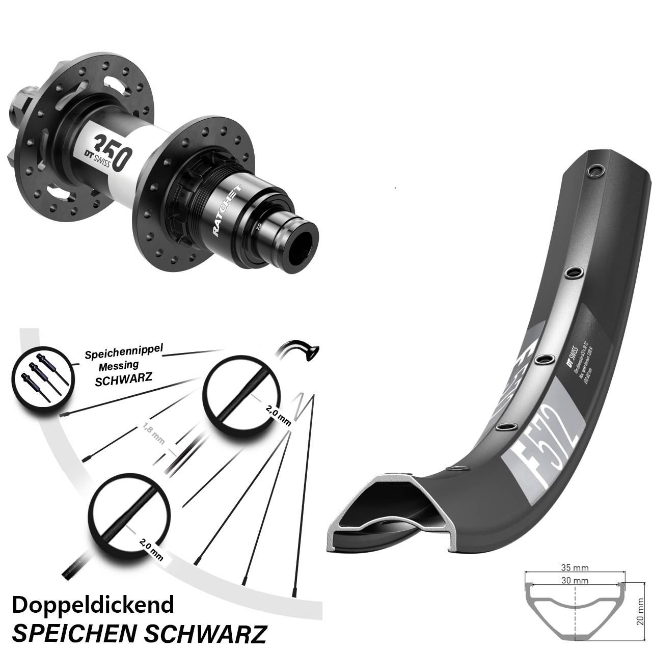 29 Zoll DT Swiss F572-350 Hinterrad 6-Loch 12x142 SRAM XD