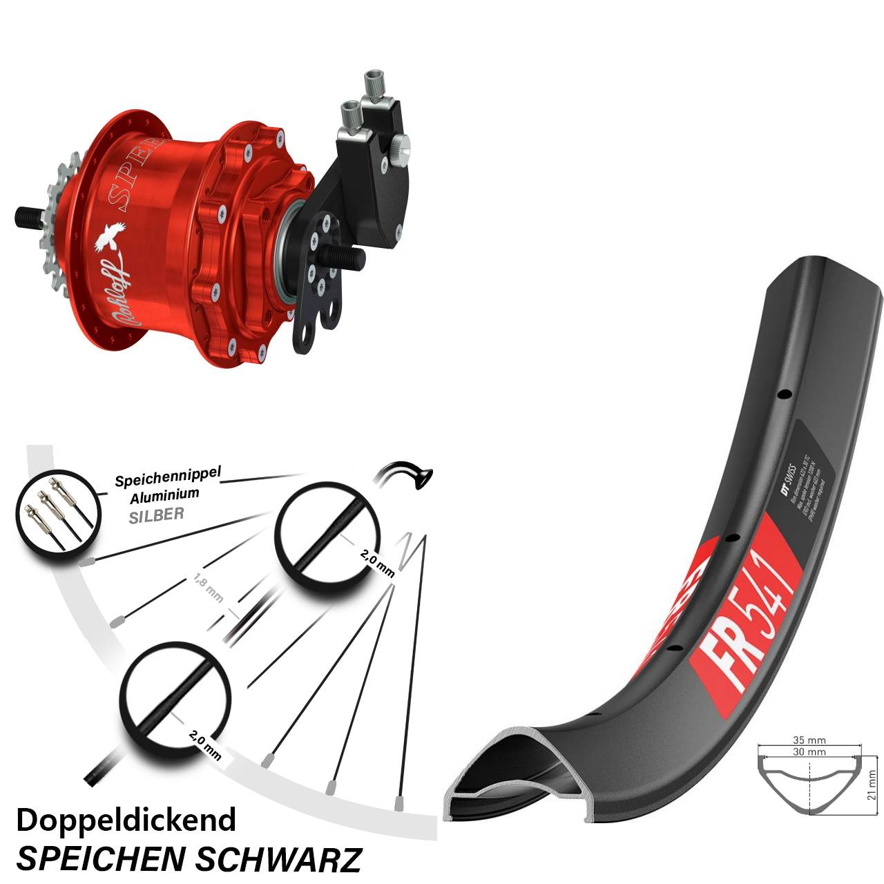 29 Zoll DT Swiss FR541 Rohloff TS DB Tandem rot