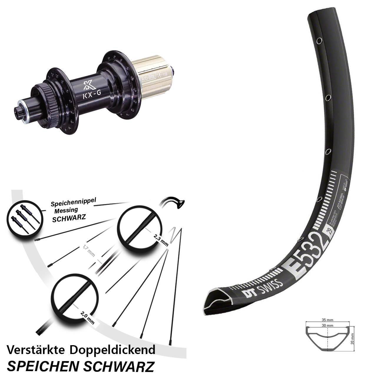 Centerlock Hinterrad 29 Zoll DT Swiss E 532 KX-G 8-12 fach QR